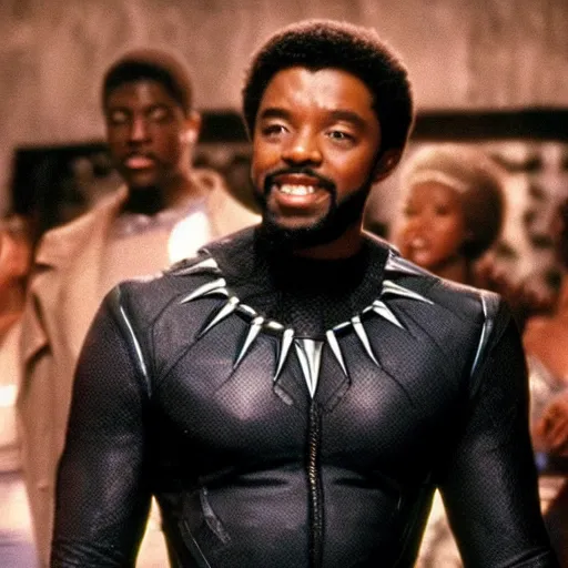 Prompt: marvel black panther singing to olivia newton john in grease