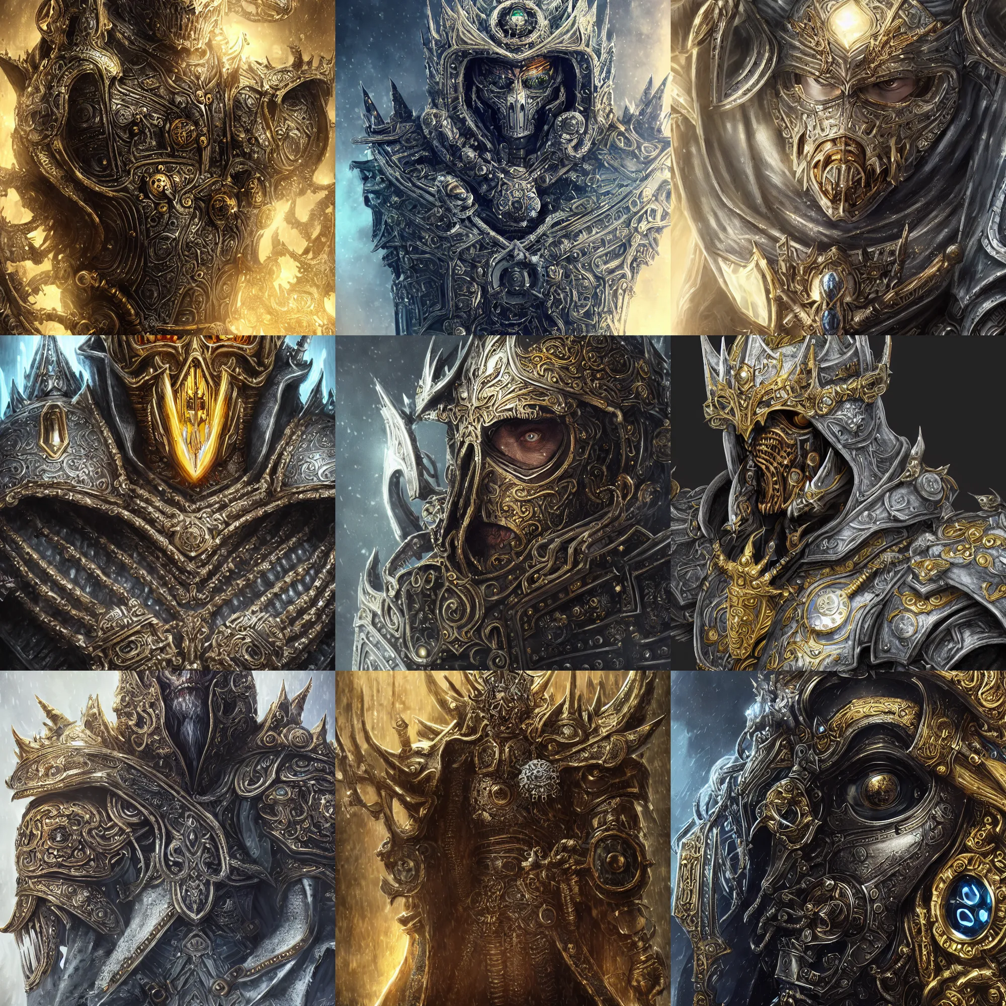 Prompt: portrait art of 8k ultra realistic lich king, detailed ornate gold crown , detailed intricate ornate armour,blade runner, cybernetic, full of colour, cinematic lighting, trending on artstation, 4k, hyperrealistic, focused, extreme details,unreal engine 5, cinematic, masterpiece, art by ayami kojima, giger