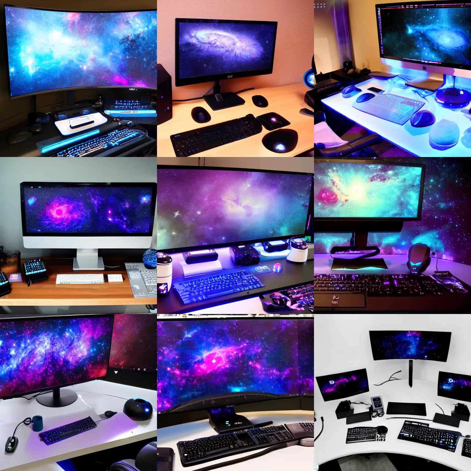 Prompt: !dream a cosmic gaming-setup, monitor, desktop, desk-room, desk, galaxy, nebula