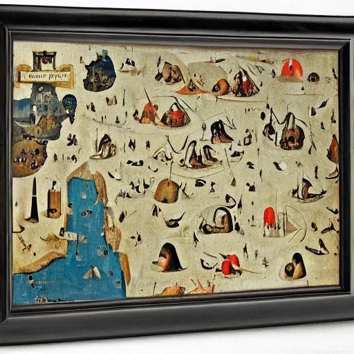 Prompt: middle east map by hieronymus bosch,