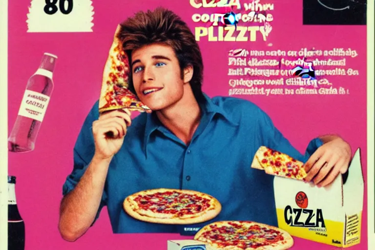 Image similar to 80s, cocaine, pizza, party, advertisement