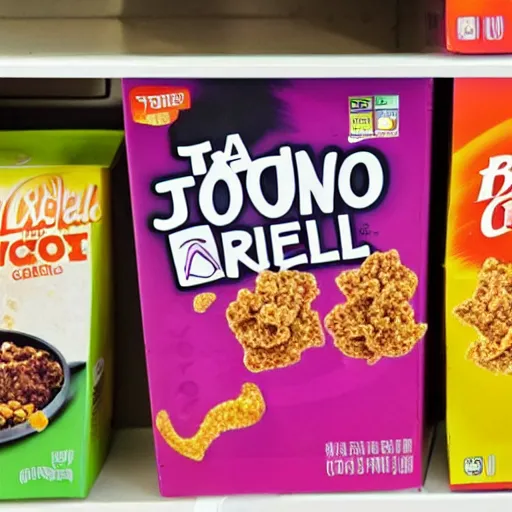 Image similar to a box of taco bell cereal on a grocery store shelf, photo