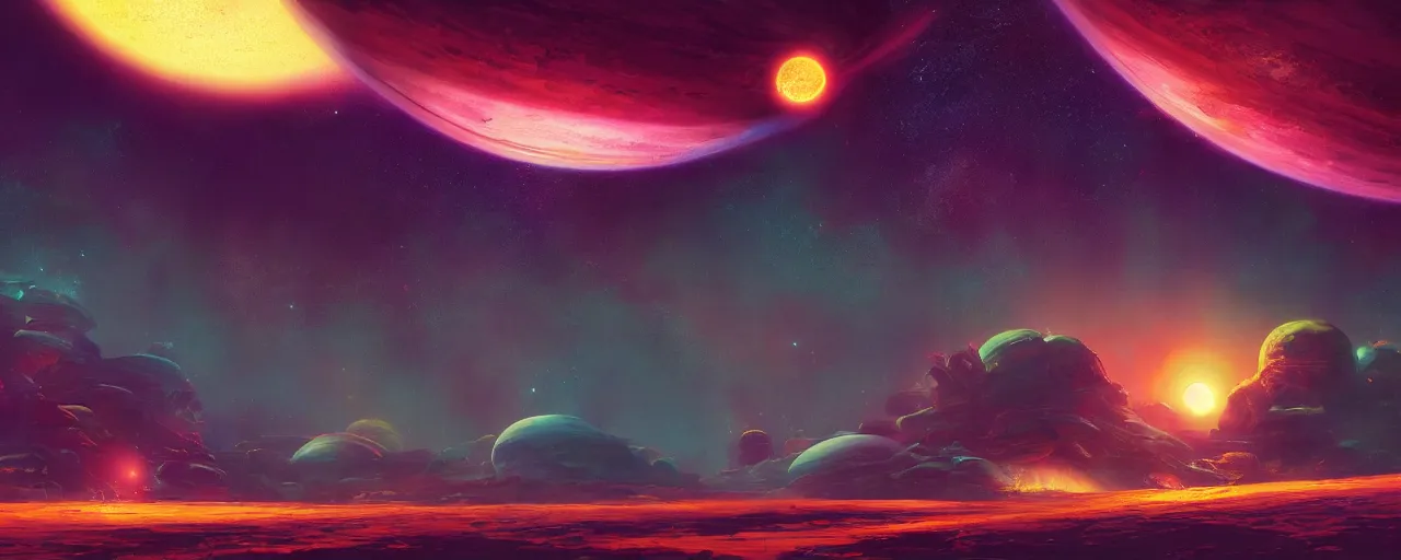 Prompt: ” outer solarsystem gas planet, [ cinematic, detailed, epic, widescreen, opening, establishing, mattepainting, photorealistic, 4 k, octane render, art by paul lehr ] ”