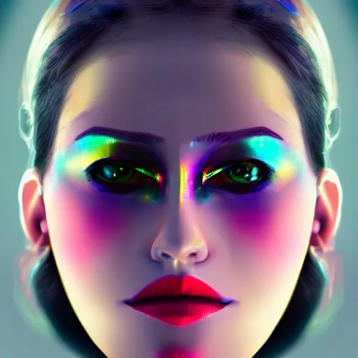 Prompt: face portrait of a woman, iridescent, sci - fi, futurism, jewellery, light make up inspired by by lois van baarle, cinematic, 8 k