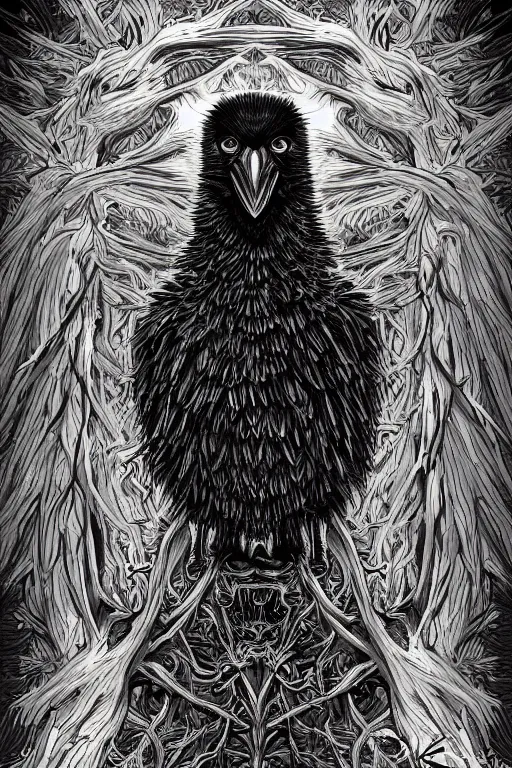 Image similar to raven monster, symmetrical, highly detailed, digital art, sharp focus, trending on art station, kentaro miura manga art style