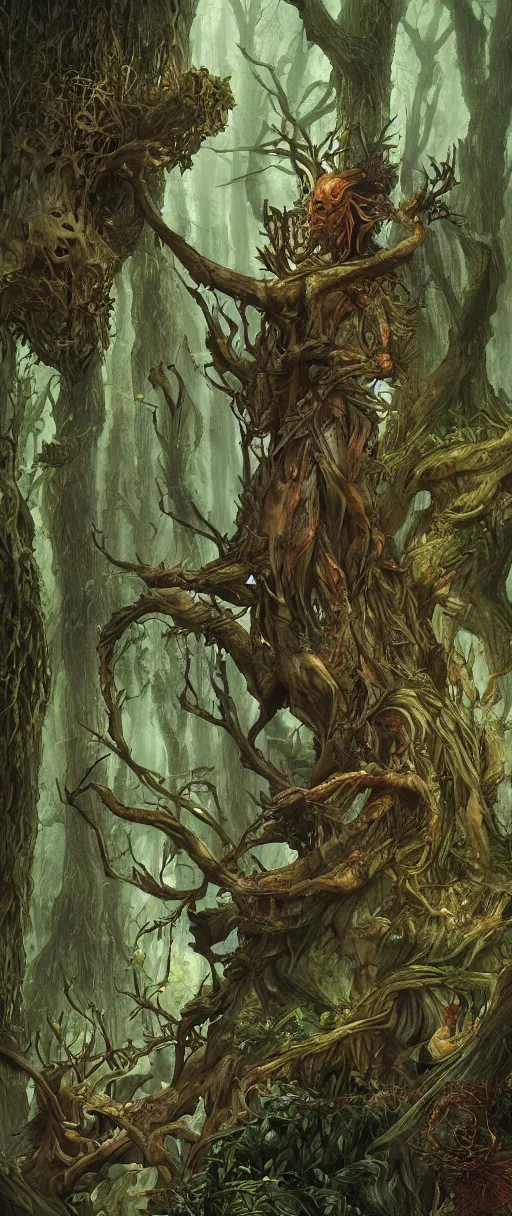 Prompt: detailed sharp focus, goblincore forest with mystical shadows wandering in the mist, artwork by Victor Adame Minguez + Yuumei + Tom Lovell + Sandro Botticelli,