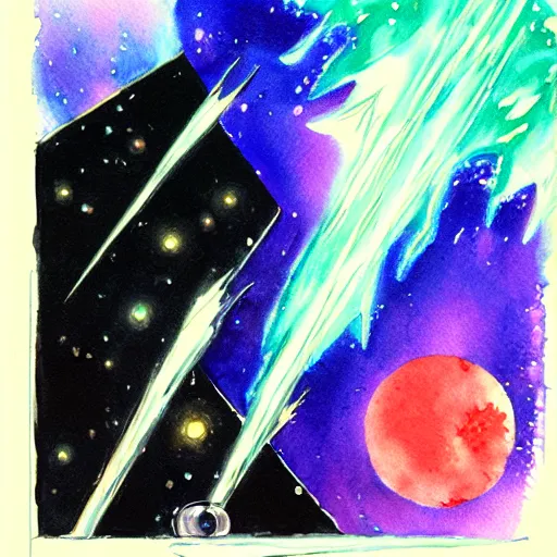 Image similar to a drill that would pierce the heavens, scifi watercolor painting