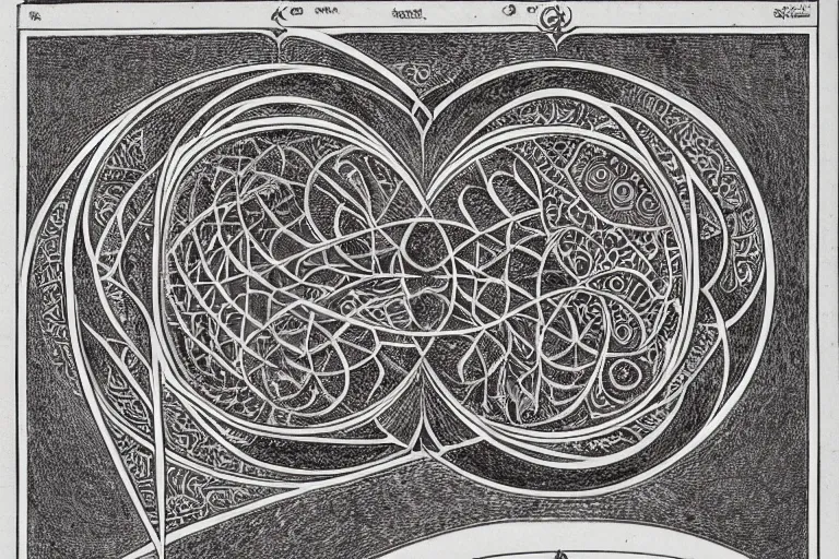 Image similar to an ornate illustration in the styles of mandalas and fractals, the styles of escher and penrose, depicting a weasel staring deep into the heart of the impossible all - and - nothing of the emerging singularity ; / what has god wrought? / he seems to be whispering.