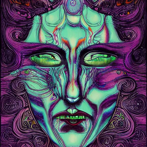 Prompt: ultradetailed illustration android face, @ aaronhorkey, bold colors