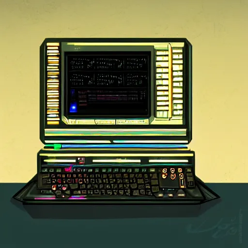 Prompt: Concept art of a retro cyberpunk computer terminal