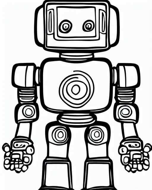 Image similar to robot drawing a picture, coloring book, line art, simple, low detail