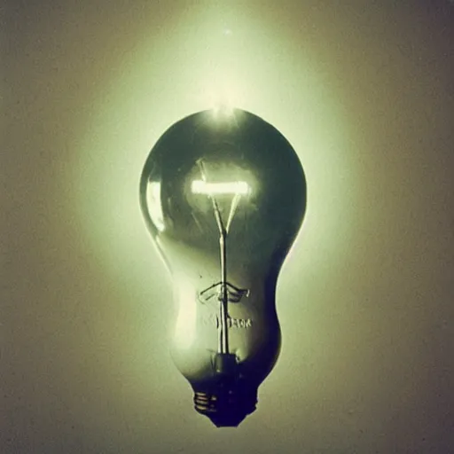 Prompt: hand holding a gleaming lightbulb, polaroid photo, surreal,