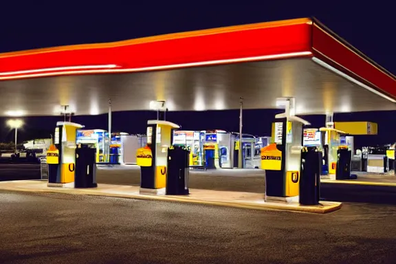 Image similar to a gas station at night