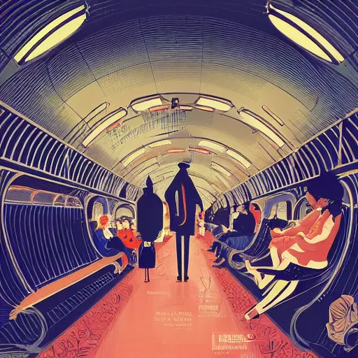 Image similar to parisian subway life, illustration by victo ngai, studio muti, malika favre