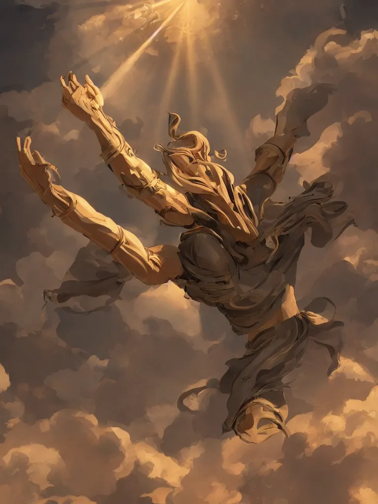 Prompt: arms raised to the sky by disney concept artists, blunt borders, rule of thirds, golden ratio, godly light, beautiful!!