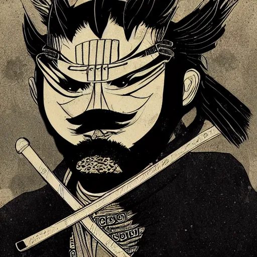 Image similar to a portrait of Black bird as samurai, detailed, editorial illustration, matte print, concept art, ink style sketch,