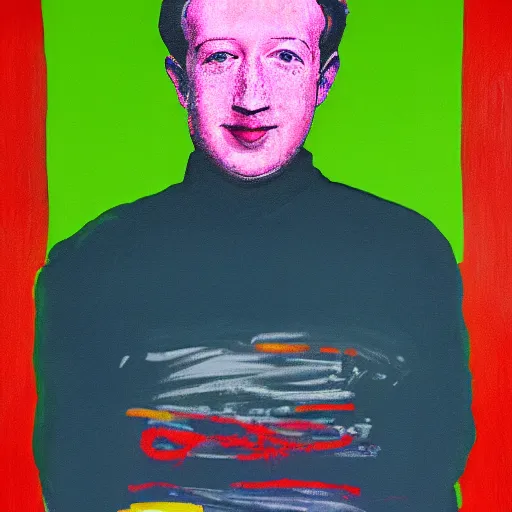 Image similar to painting of Zuckerberg in style of Warhol's Mao, soup can