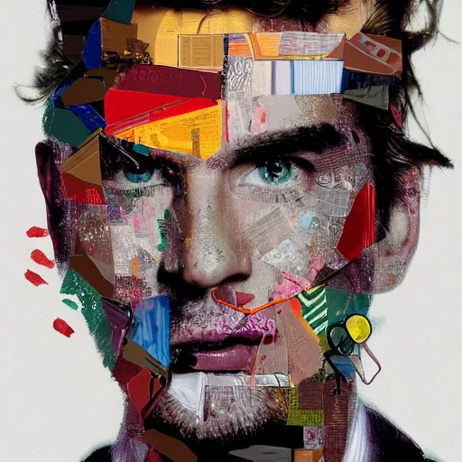 Prompt: john, contemporary collage, highly detailed, digital painting, 4 k, hdr, punk, fashion, smooth, sharp focus, art by nick knight, sandra chevrier and john hoyland