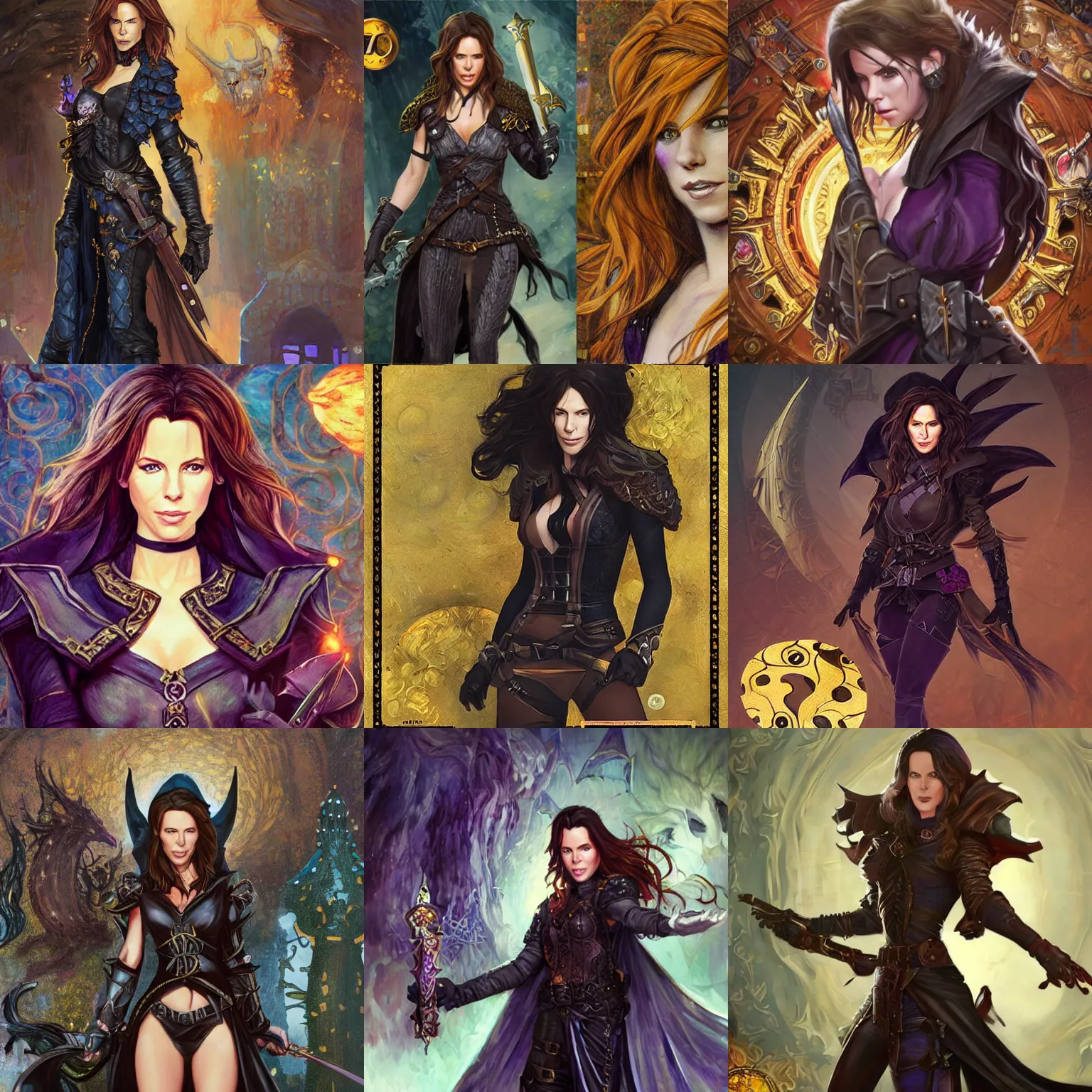 Prompt: photo of kate beckinsale as dnd thief on fantasy marketplace, art style by klimt and nixeu and ian sprigger and wlop and krenz cushart