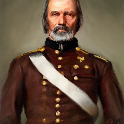 Prompt: portrait of civil war general john deliver me from evil maclathagain, by howard terpning artstation