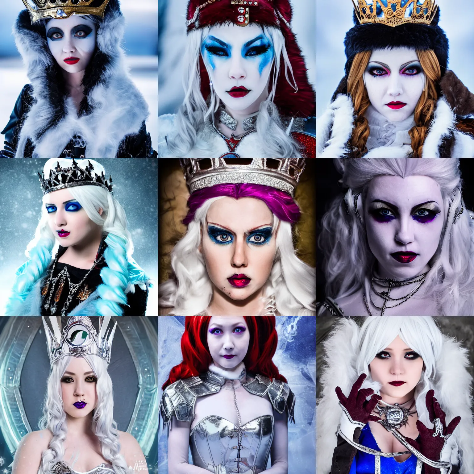 Prompt: cosplay on the ice queen harley queen, high detail of the face, full body, high detail, high modernization, cinematic, dynamic lighting, ultra mega super hyper realistic, ultra mega super hyper beautiful