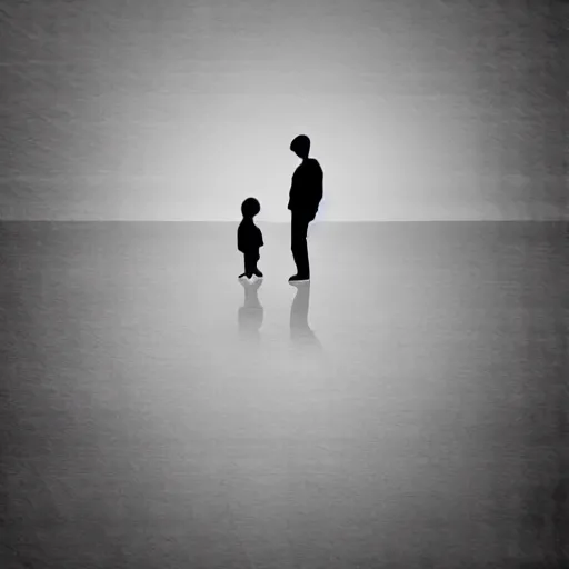 Prompt: father with child. minimalist digital collage. soft matte pastel tones. matte background. HD 8x