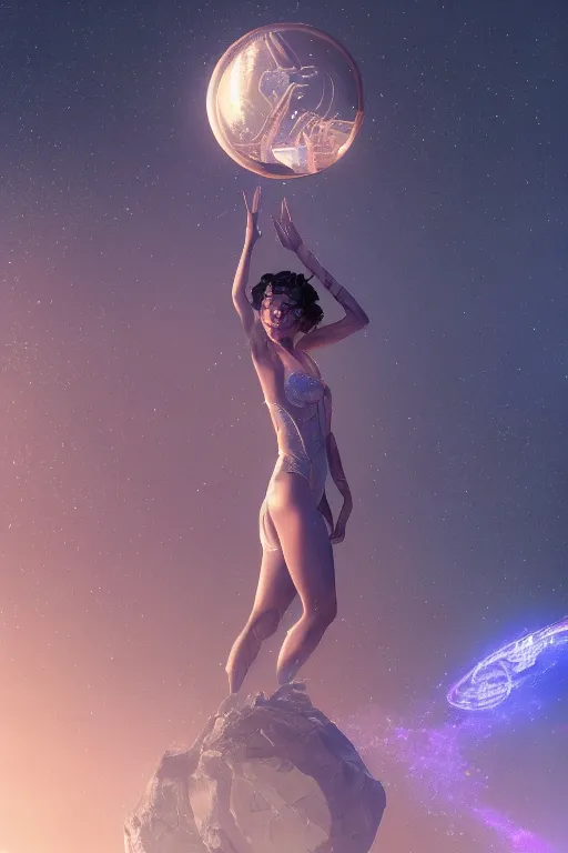 Image similar to space goddess floating while holding a magical orb in her hand. sci fi, intricate artwork by Tooth Wu and wlop and beeple. octane render, trending on artstation, greg rutkowski very coherent symmetrical artwork. cinematic, hyper realism, high detail, octane render, 8k