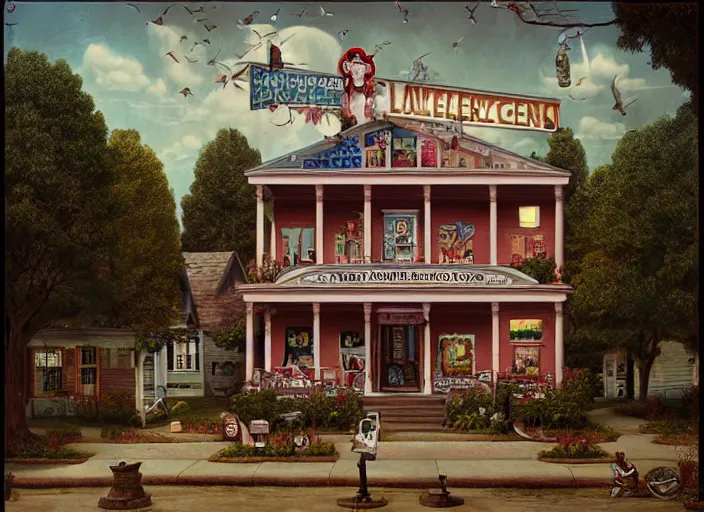 Image similar to all about americana, lowbrow, matte painting, 3 - d highly detailed, in the style of mark ryden,