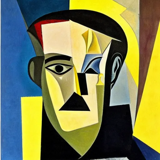 Prompt: young jack nicholson painted in cubist style by picasso
