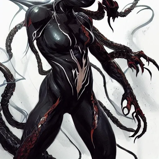 Image similar to Venom, illustration by artgerm and greg rutkowski