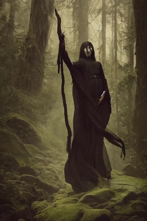 Prompt: a fancy illustrated portrait of a beautiful dark mage performing a ritual deep in a forest by Greg Rutkowski, Sung Choi, Mitchell Mohrhauser, Maciej Kuciara, Johnson Ting, Maxim Verehin, Peter Konig, final fantasy , mythical, 8k photorealistic, cinematic lighting, HD, high details, atmospheric,