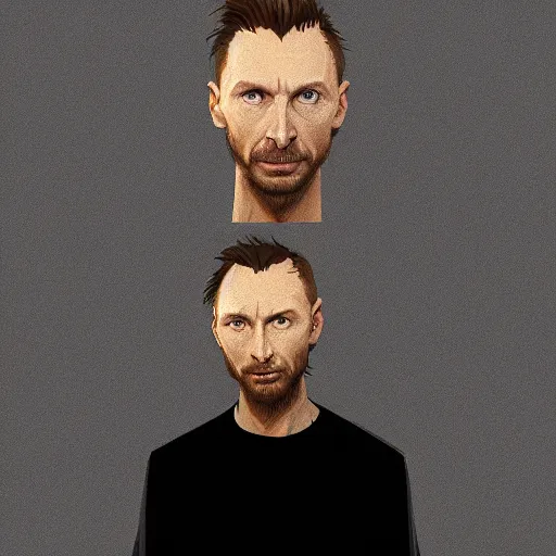 Prompt: Portrait of Thom Yorke half-human half-robot, mattepainting concept Blizzard pixar maya engine on stylized background splash comics global illumination lighting artstation lois van baarle, ilya kuvshinov, rossdraws