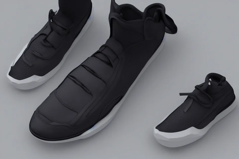 Image similar to ultra realistic balenciaga concept sneakers, dark cinematic, volumetric, realistic, 3 d render, realistic render, cinematic lighting, volumetric lighting, atmospheric, cinematic, unreal engine 5, unreal engine render, octane render, hd, photorealism, hyper realistic, photo, 8 k