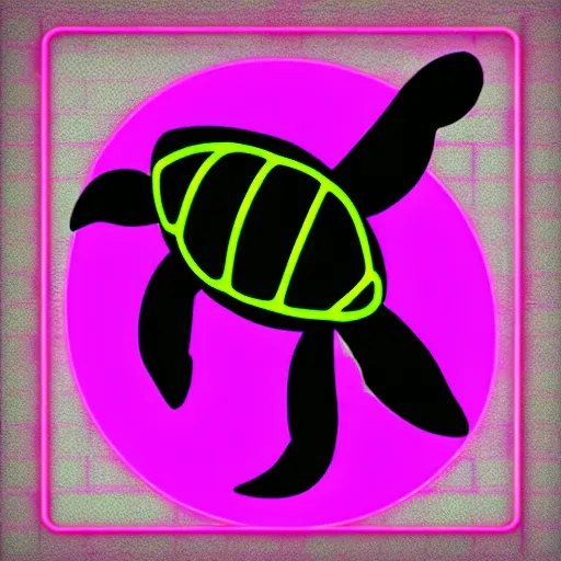 Image similar to full body turtle, side profile, retro wave, 8 0 s neon