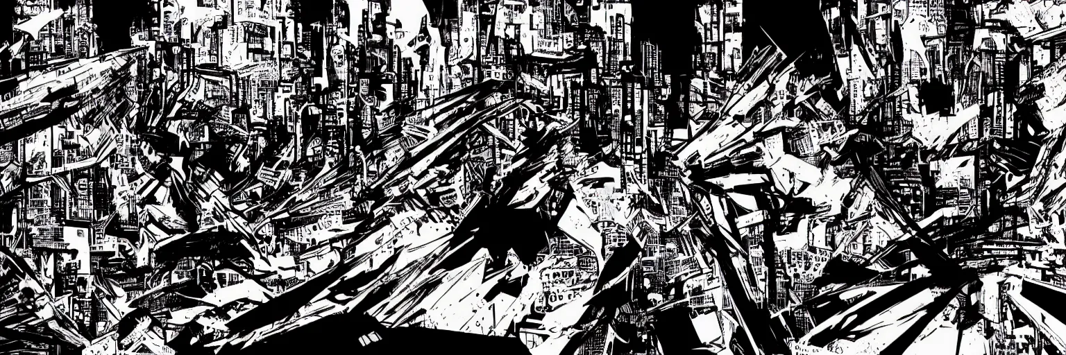 Image similar to Graphic Novel background, high resolution, frank miller, cyber punk, hyper realistic, atmospheric, high contrast