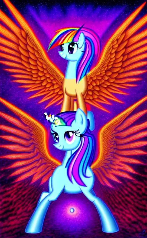 Image similar to my little pony on tool album cover, 8 k resolution hyperdetailed, surrealism style of alex grey, extremely high quality