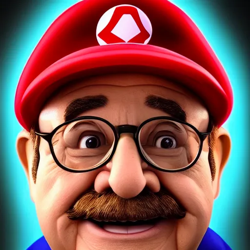 Prompt: Portrait of Danny DeVito as Super Mario, studio lighting, model, HDR, 24MP, trending on artstation