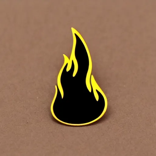 Image similar to a diamond enamel pin depicting a minimalistic clean illustration fire flames warning label, smooth curves