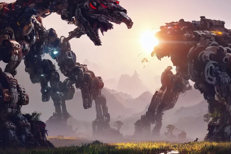 Image similar to snapmaw machine mecha animal beast robot of horizon forbidden west horizon zero dawn bioluminiscence global illumination ray tracing hdr fanart arstation by sung choi and eric pfeiffer and gabriel garza and casper konefal