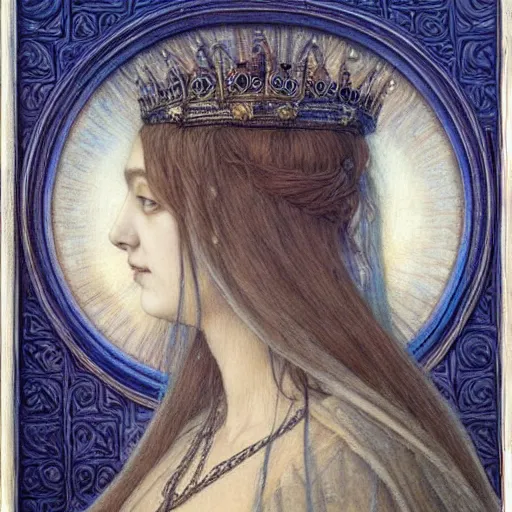 Image similar to detailed realistic beautiful young medieval queen face portrait by jean delville and marco mazzoni, art nouveau, symbolist, visionary, gothic, pre - raphaelite