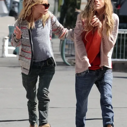 Image similar to mary kate and ashley olsen arm fist fighting