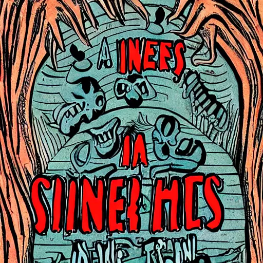 Image similar to sinners in hell read a book, scary art in color