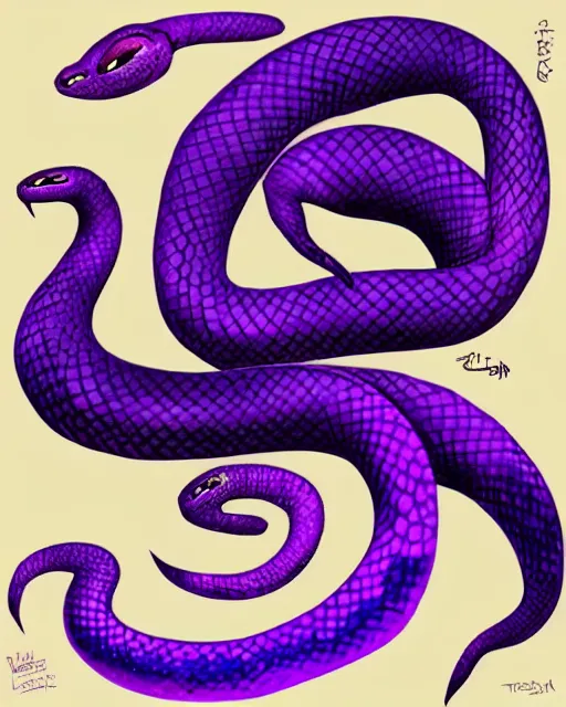 Prompt: purple snake fursona with egyptian makeup, digital art, art station front page