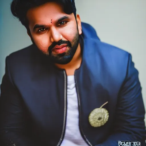 Image similar to portrait of rohit sharma as a pimp, canon 3 5 mm portrait photography, ultrarealistic