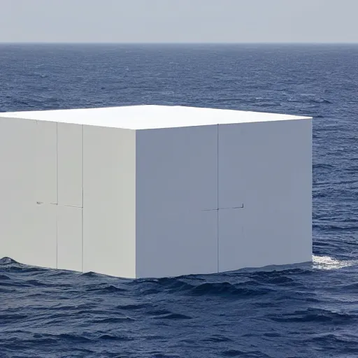 Image similar to a cube in the middle of the sea in the style of richard serra