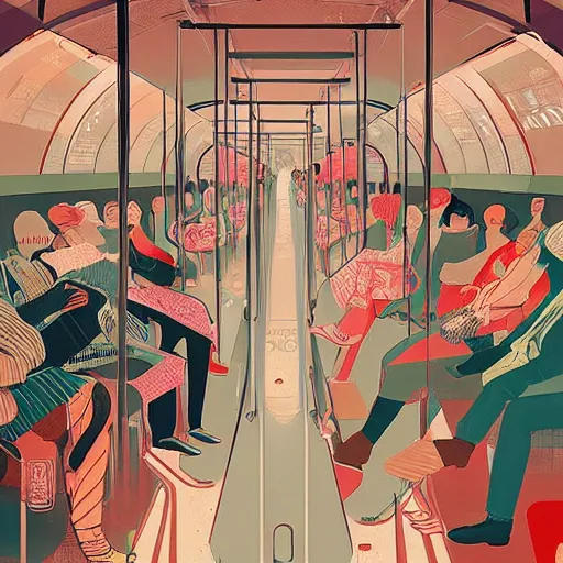 Image similar to parisian subway life, illustration by victo ngai, studio muti, malika favre