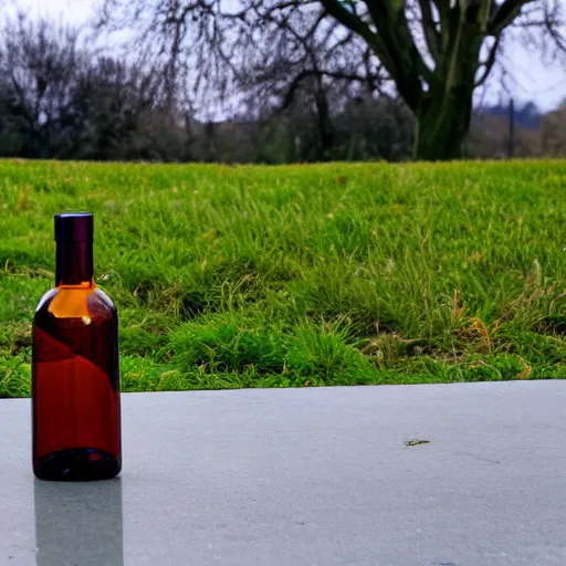 Image similar to symmetrical photo of small bottle standing, park background