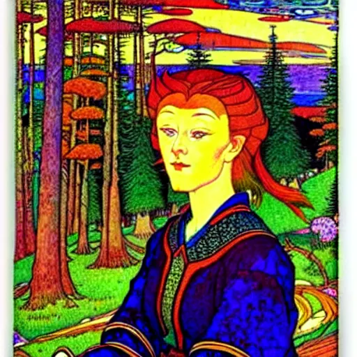 Image similar to a portrait of a character in a scenic environment by ivan bilibin