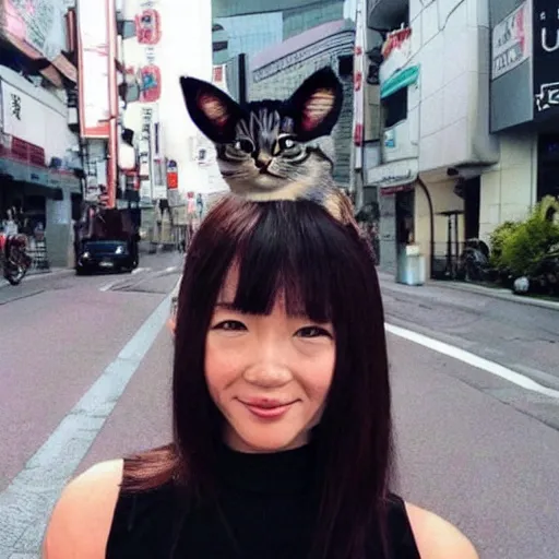 Image similar to catgirl with arnold schwarzenegger face, japan, japanese, cute, adorable, photograph, instagram