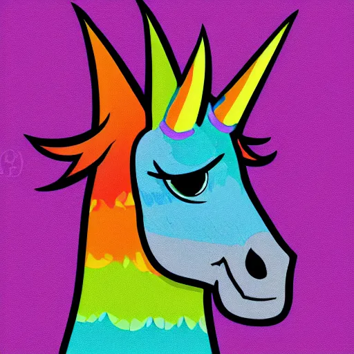 Image similar to Rainbow Pirate Unicorn profile picture for social media sites. Limited palette, crisp vector line